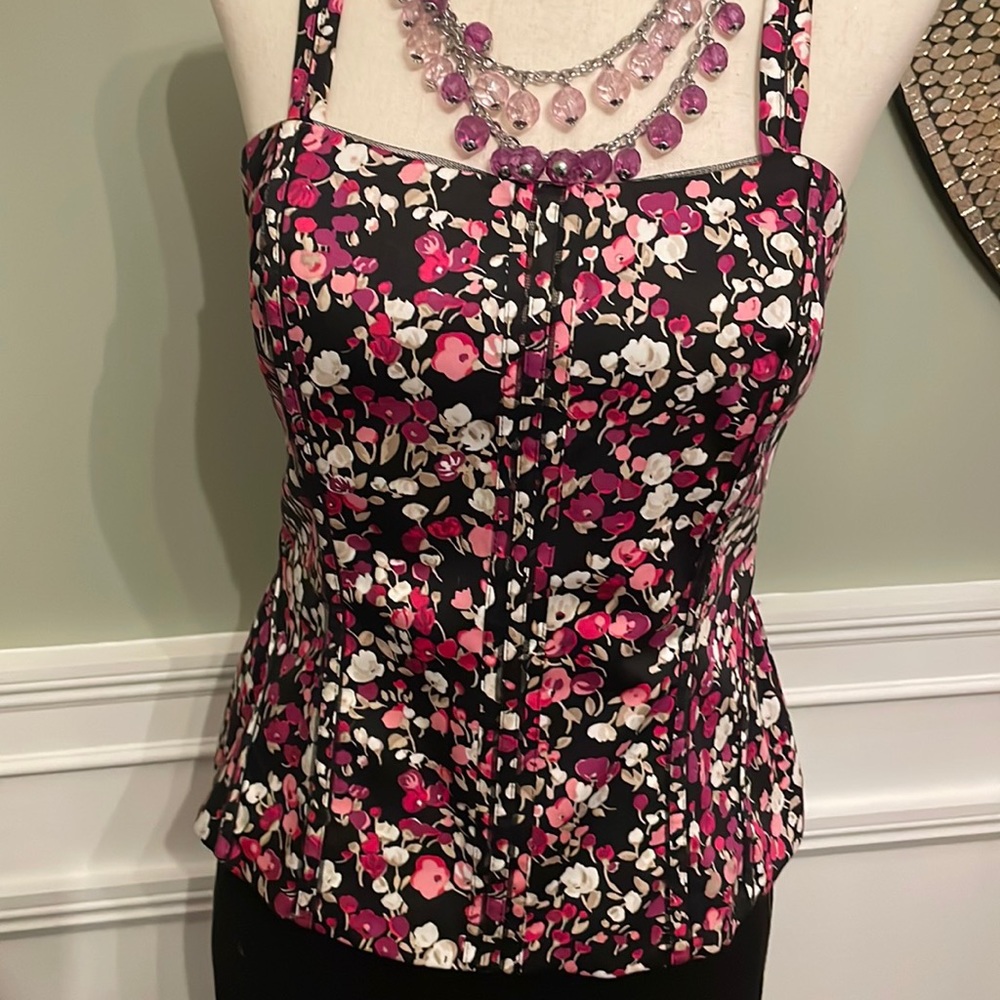 Whbm black and pink floral bustier w removable straps